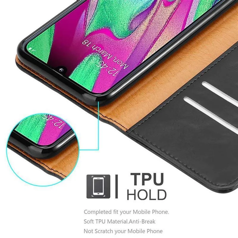Cadorabo Hülle kompatibel mit Samsung Galaxy A40 Schutzhülle mit Magnetverschluss, Standfunktion und Kartenfach