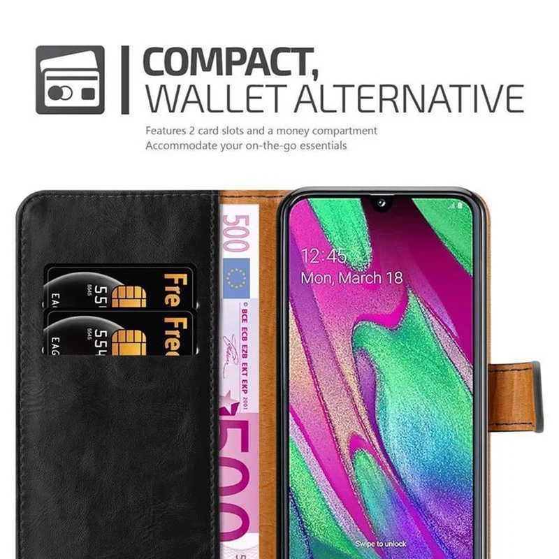 Cadorabo Hülle kompatibel mit Samsung Galaxy A40 Schutzhülle mit Magnetverschluss, Standfunktion und Kartenfach