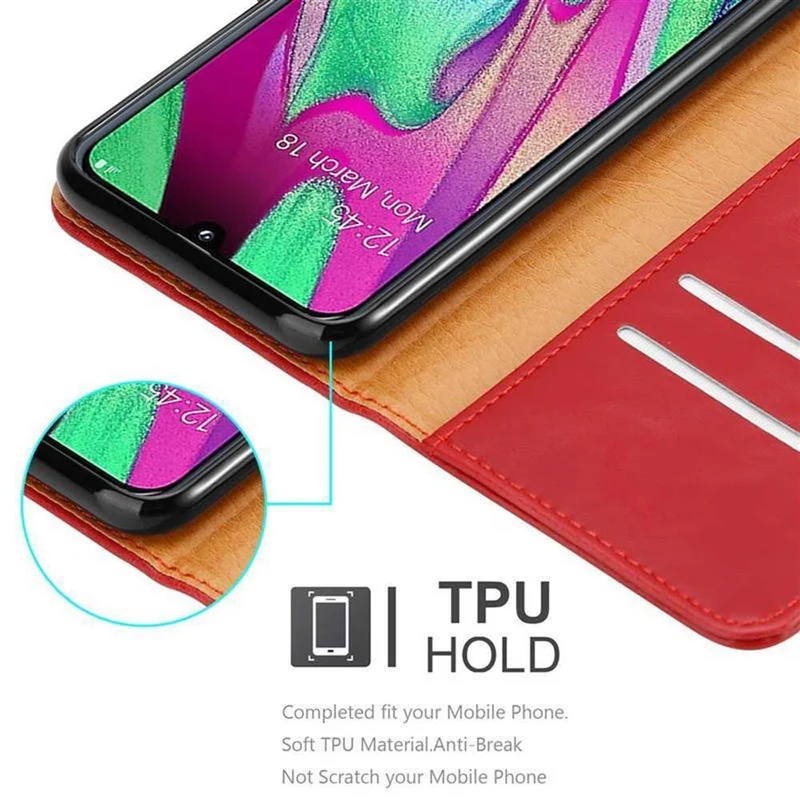 Cadorabo Hülle kompatibel mit Samsung Galaxy A40 Schutzhülle mit Magnetverschluss, Standfunktion und Kartenfach