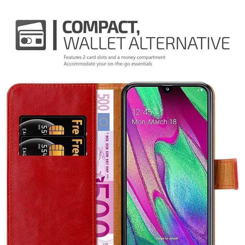 Cadorabo Hülle kompatibel mit Samsung Galaxy A40 Schutzhülle mit Magnetverschluss, Standfunktion und Kartenfach
