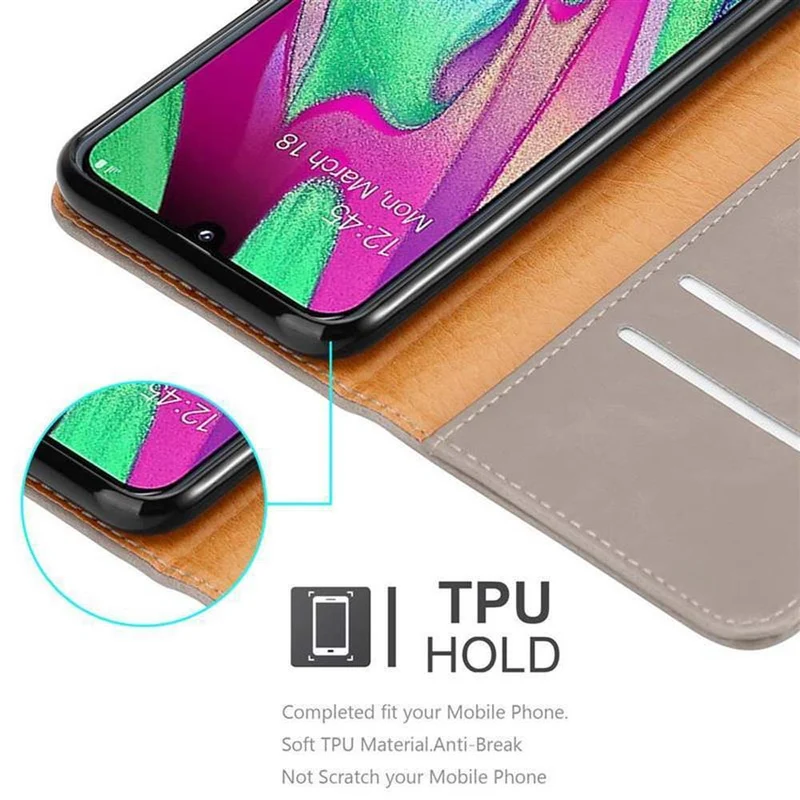 Cadorabo Hülle kompatibel mit Samsung Galaxy A40 Schutzhülle mit Magnetverschluss, Standfunktion und Kartenfach