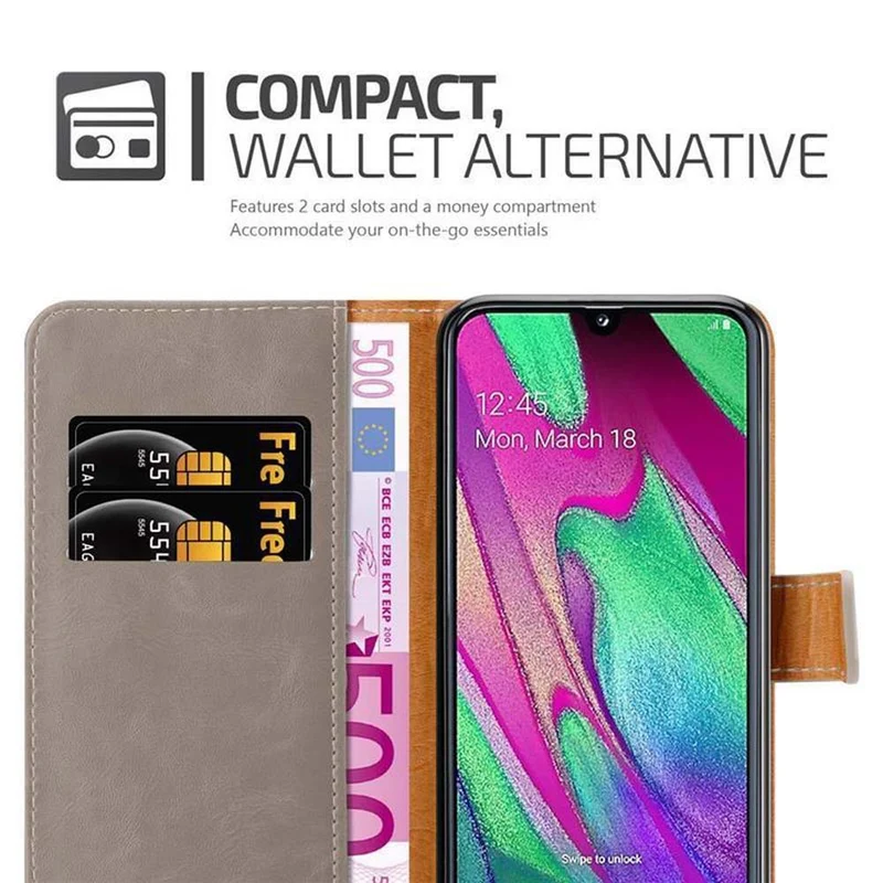 Cadorabo Hülle kompatibel mit Samsung Galaxy A40 Schutzhülle mit Magnetverschluss, Standfunktion und Kartenfach