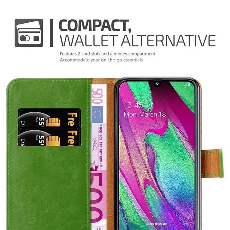 Cadorabo Hülle kompatibel mit Samsung Galaxy A40 Schutzhülle mit Magnetverschluss, Standfunktion und Kartenfach