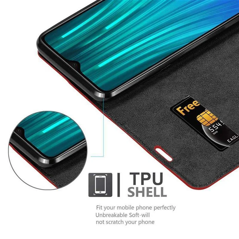 Cadorabo Hülle kompatibel mit Xiaomi RedMi NOTE 8 PRO Schutzhülle mit Magnetverschluss, Standfunktion und Kartenfach