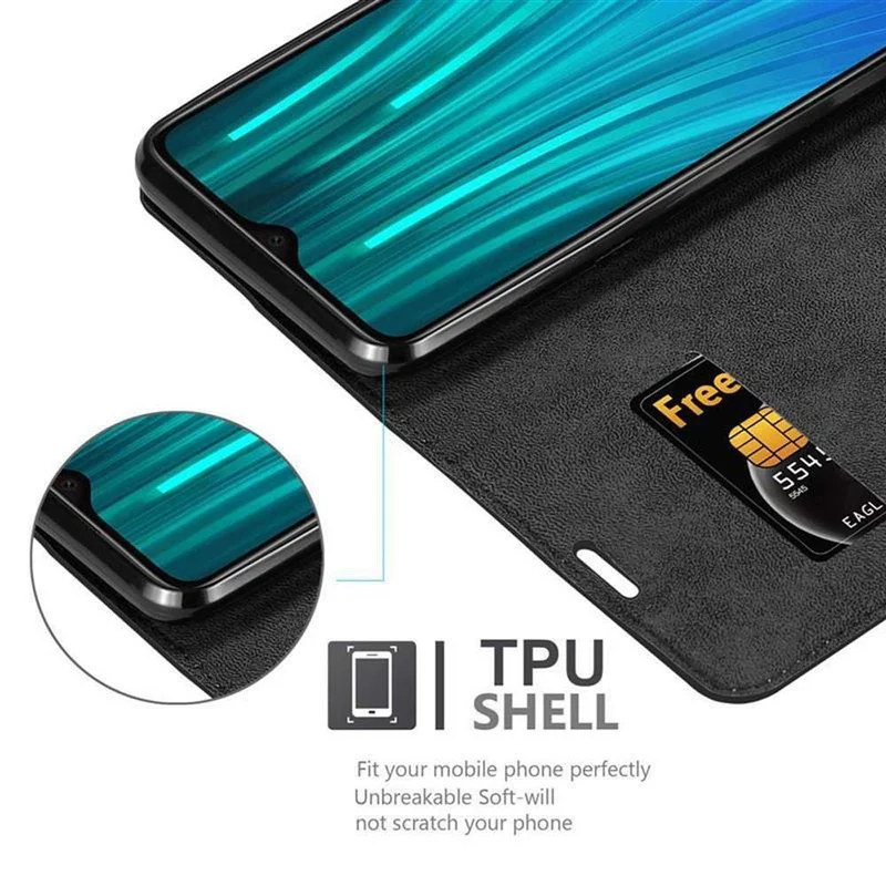 Cadorabo Hülle kompatibel mit Xiaomi RedMi NOTE 8 PRO Schutzhülle mit Magnetverschluss, Standfunktion und Kartenfach