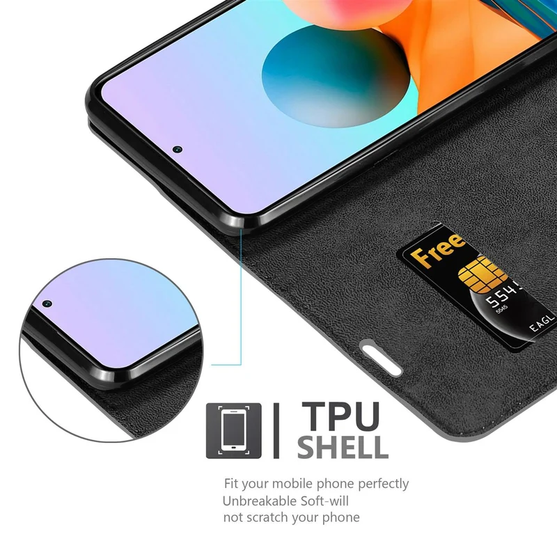 Cadorabo Hülle kompatibel mit Xiaomi RedMi NOTE 10 4G / RedMi NOTE 10S Schutzhülle mit Magnetverschluss, Standfunktion und Kartenfach