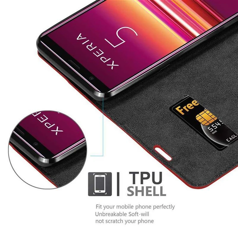 Cadorabo Hülle kompatibel mit Sony Xperia 5 Schutzhülle mit Magnetverschluss, Standfunktion und Kartenfach