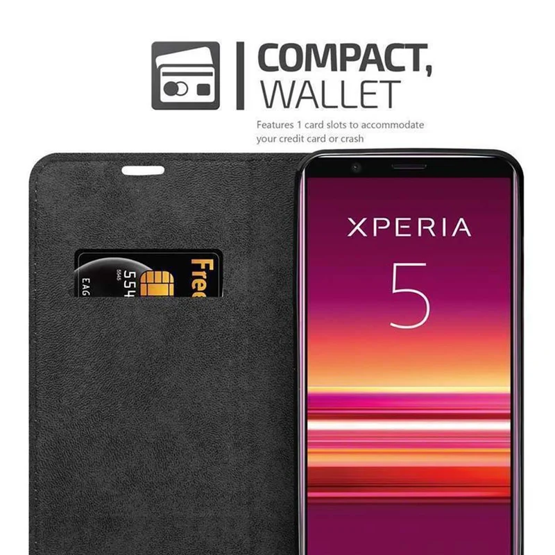 Cadorabo Hülle kompatibel mit Sony Xperia 5 Schutzhülle mit Magnetverschluss, Standfunktion und Kartenfach
