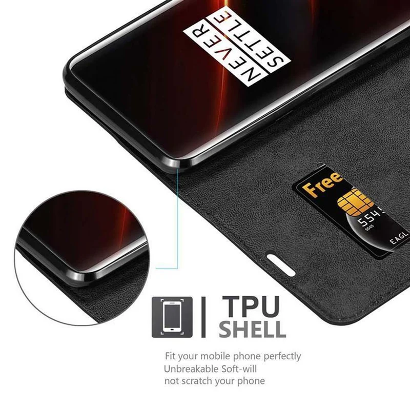 Cadorabo Hülle kompatibel mit OnePlus 7T PRO Schutzhülle mit Magnetverschluss, Standfunktion und Kartenfach