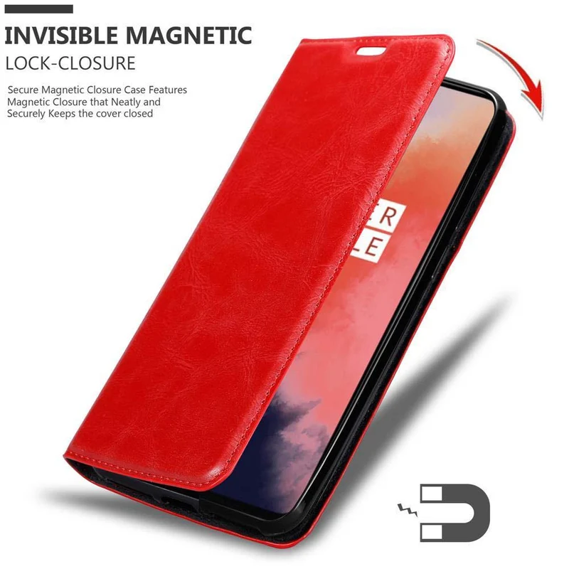 Cadorabo Hülle kompatibel mit OnePlus 7T Schutzhülle mit Magnetverschluss, Standfunktion und Kartenfach