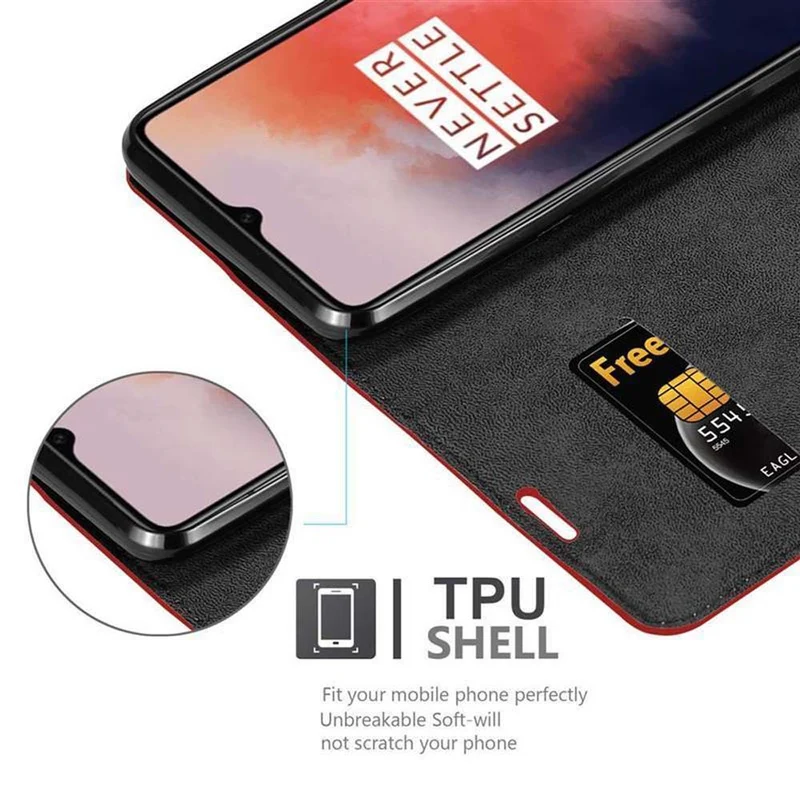 Cadorabo Hülle kompatibel mit OnePlus 7T Schutzhülle mit Magnetverschluss, Standfunktion und Kartenfach