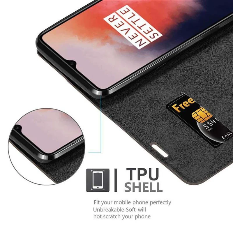 Cadorabo Hülle kompatibel mit OnePlus 7T Schutzhülle mit Magnetverschluss, Standfunktion und Kartenfach