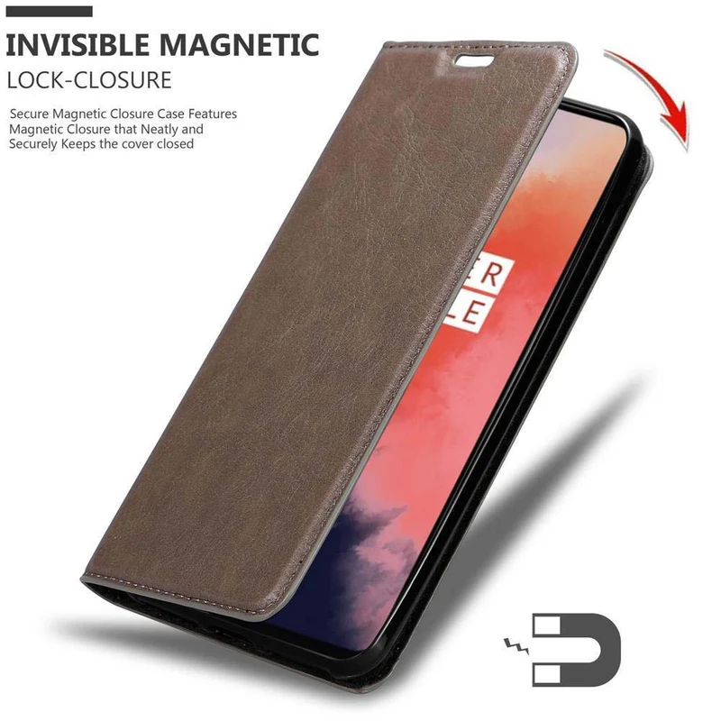 Cadorabo Hülle kompatibel mit OnePlus 7T Schutzhülle mit Magnetverschluss, Standfunktion und Kartenfach