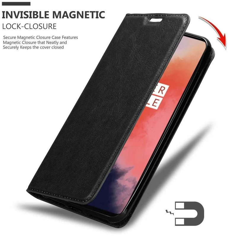 Cadorabo Hülle kompatibel mit OnePlus 7T Schutzhülle mit Magnetverschluss, Standfunktion und Kartenfach