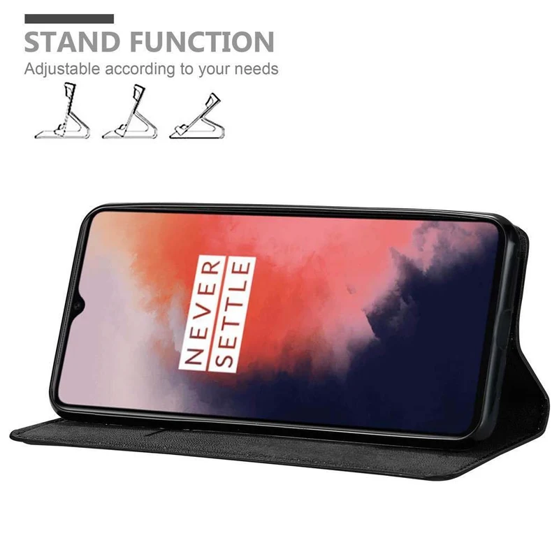 Cadorabo Hülle kompatibel mit OnePlus 7T Schutzhülle mit Magnetverschluss, Standfunktion und Kartenfach