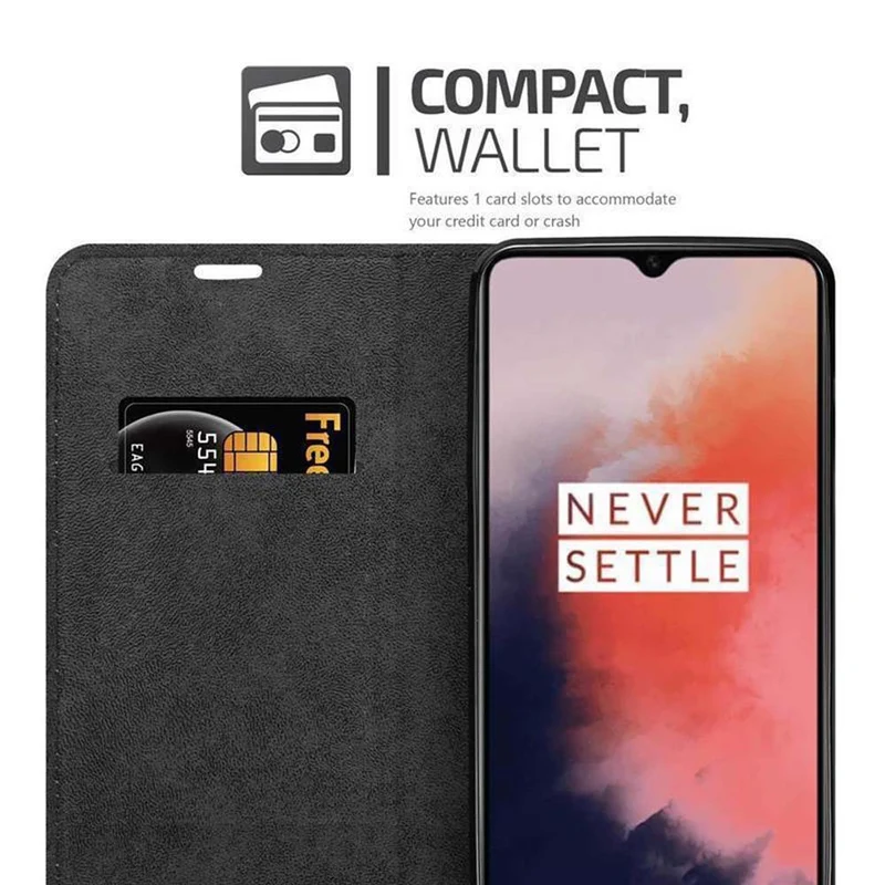 Cadorabo Hülle kompatibel mit OnePlus 7T Schutzhülle mit Magnetverschluss, Standfunktion und Kartenfach