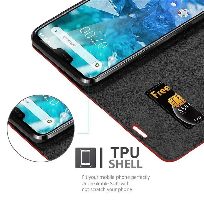 Cadorabo Hülle kompatibel mit Nokia 7,1 Schutzhülle mit Magnetverschluss, Standfunktion und Kartenfach