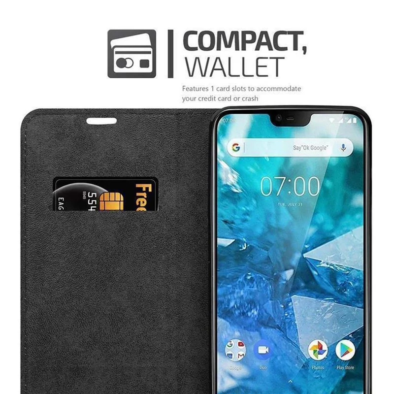 Cadorabo Hülle kompatibel mit Nokia 7,1 Schutzhülle mit Magnetverschluss, Standfunktion und Kartenfach