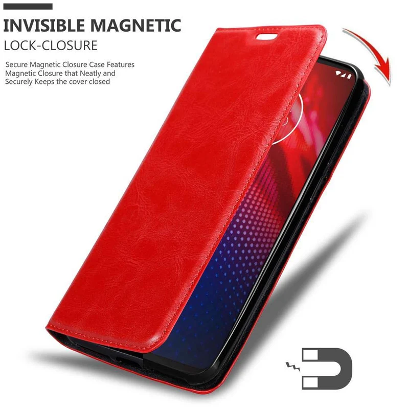 Cadorabo Hülle kompatibel mit Motorola MOTO Z4 Schutzhülle mit Magnetverschluss, Standfunktion und Kartenfach