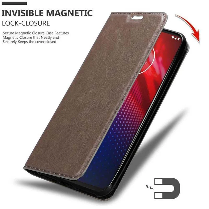 Cadorabo Hülle kompatibel mit Motorola MOTO Z4 Schutzhülle mit Magnetverschluss, Standfunktion und Kartenfach