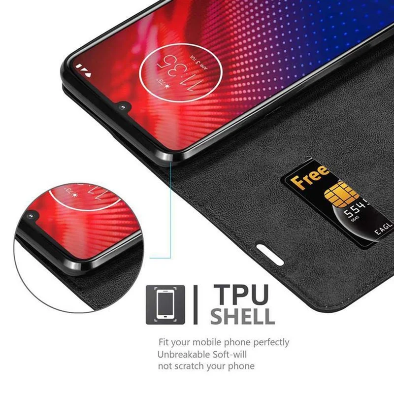 Cadorabo Hülle kompatibel mit Motorola MOTO Z4 Schutzhülle mit Magnetverschluss, Standfunktion und Kartenfach