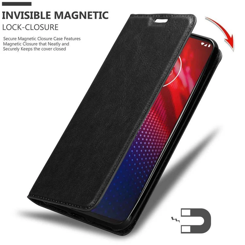 Cadorabo Hülle kompatibel mit Motorola MOTO Z4 Schutzhülle mit Magnetverschluss, Standfunktion und Kartenfach