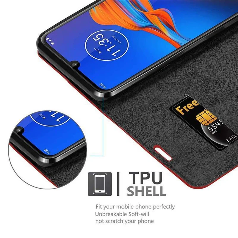 Cadorabo Hülle kompatibel mit Motorola MOTO E6 PLUS Schutzhülle mit Magnetverschluss, Standfunktion und Kartenfach