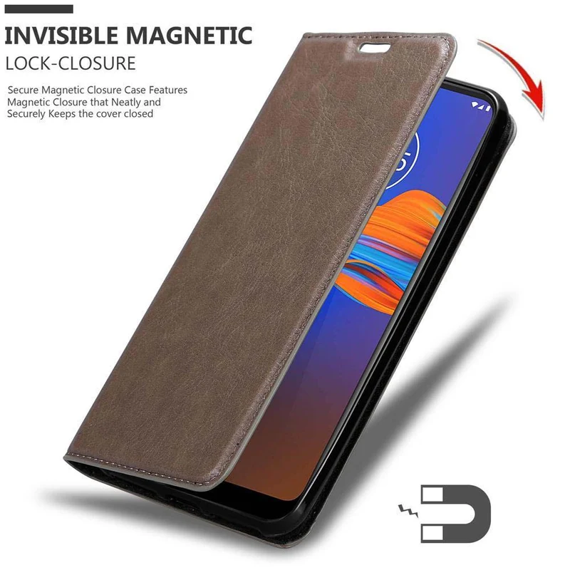 Cadorabo Hülle kompatibel mit Motorola MOTO E6 PLUS Schutzhülle mit Magnetverschluss, Standfunktion und Kartenfach