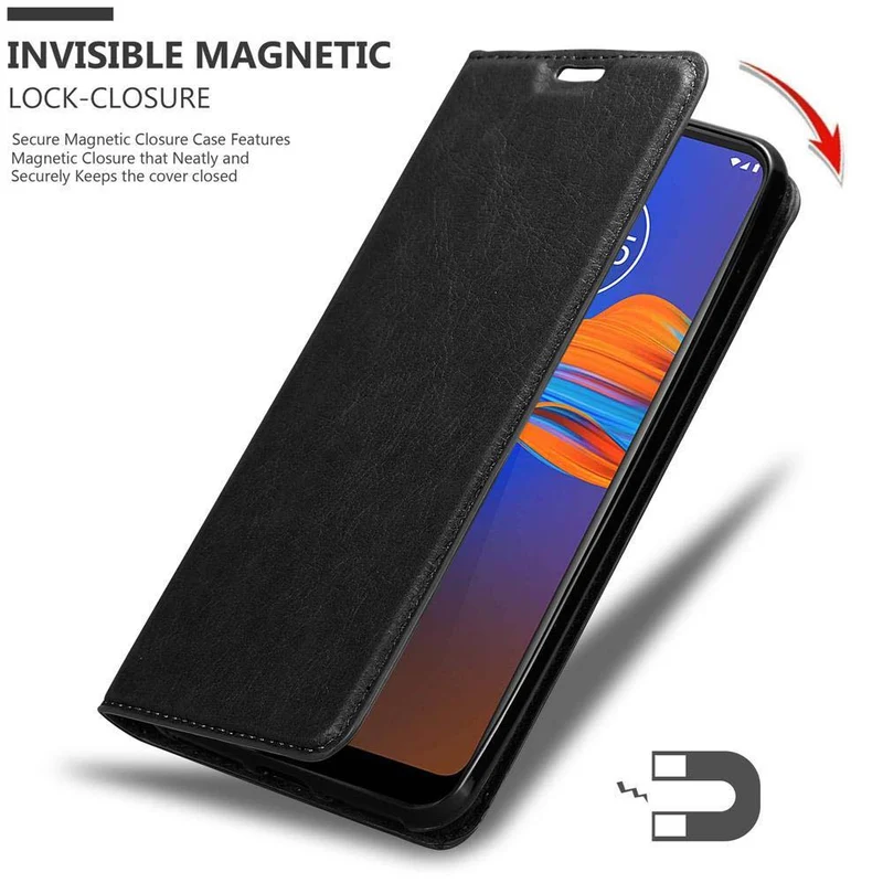 Cadorabo Hülle kompatibel mit Motorola MOTO E6 PLUS Schutzhülle mit Magnetverschluss, Standfunktion und Kartenfach
