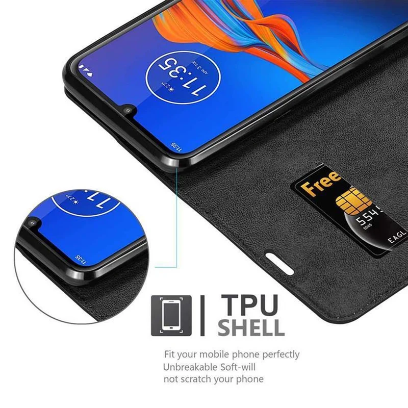 Cadorabo Hülle kompatibel mit Motorola MOTO E6 PLUS Schutzhülle mit Magnetverschluss, Standfunktion und Kartenfach