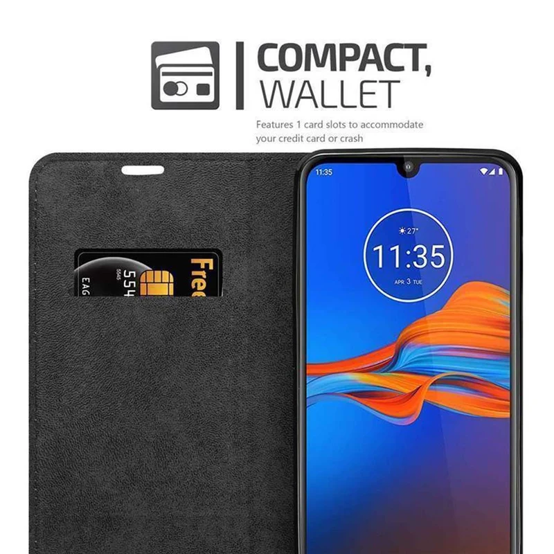 Cadorabo Hülle kompatibel mit Motorola MOTO E6 PLUS Schutzhülle mit Magnetverschluss, Standfunktion und Kartenfach