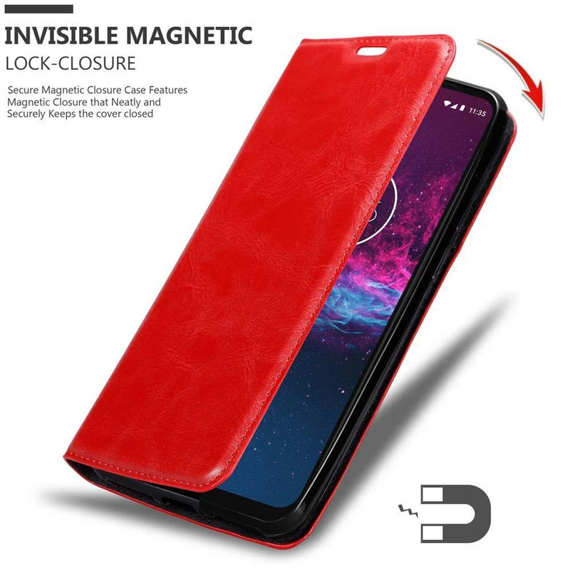 Cadorabo Hülle kompatibel mit Motorola ONE ACTION Schutzhülle mit Magnetverschluss, Standfunktion und Kartenfach