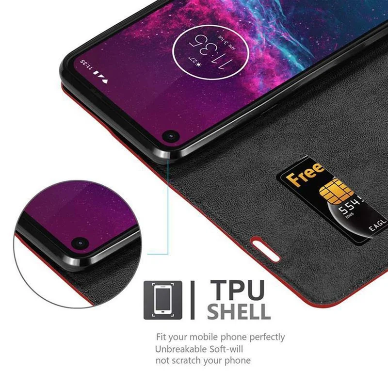 Cadorabo Hülle kompatibel mit Motorola ONE ACTION Schutzhülle mit Magnetverschluss, Standfunktion und Kartenfach