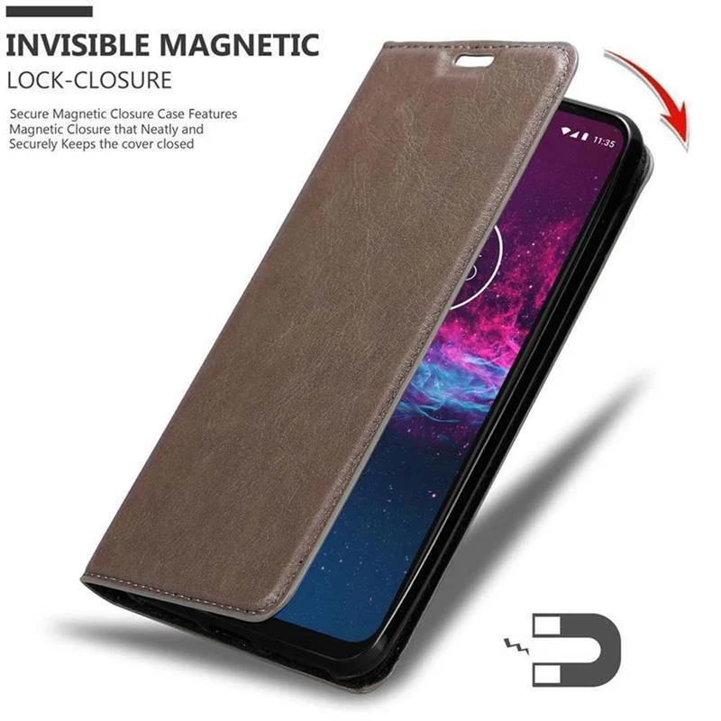 Cadorabo Hülle kompatibel mit Motorola ONE ACTION Schutzhülle mit Magnetverschluss, Standfunktion und Kartenfach