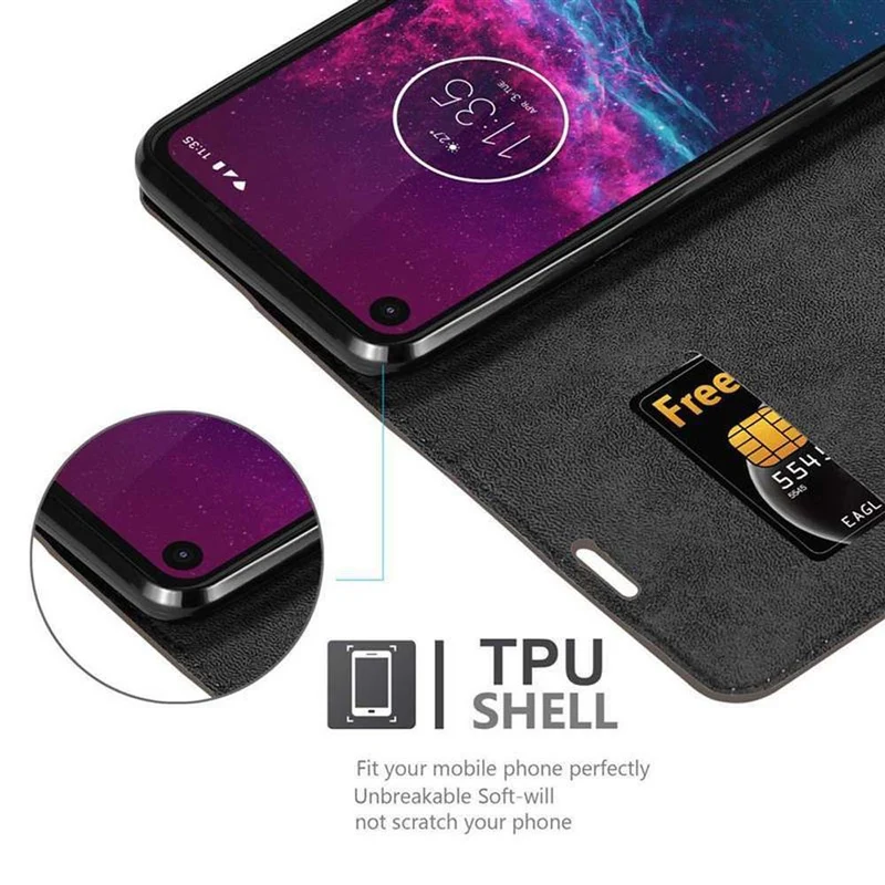 Cadorabo Hülle kompatibel mit Motorola ONE ACTION Schutzhülle mit Magnetverschluss, Standfunktion und Kartenfach