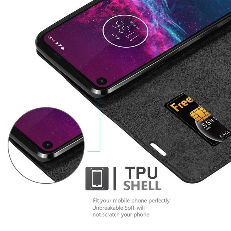 Cadorabo Hülle kompatibel mit Motorola ONE ACTION Schutzhülle mit Magnetverschluss, Standfunktion und Kartenfach