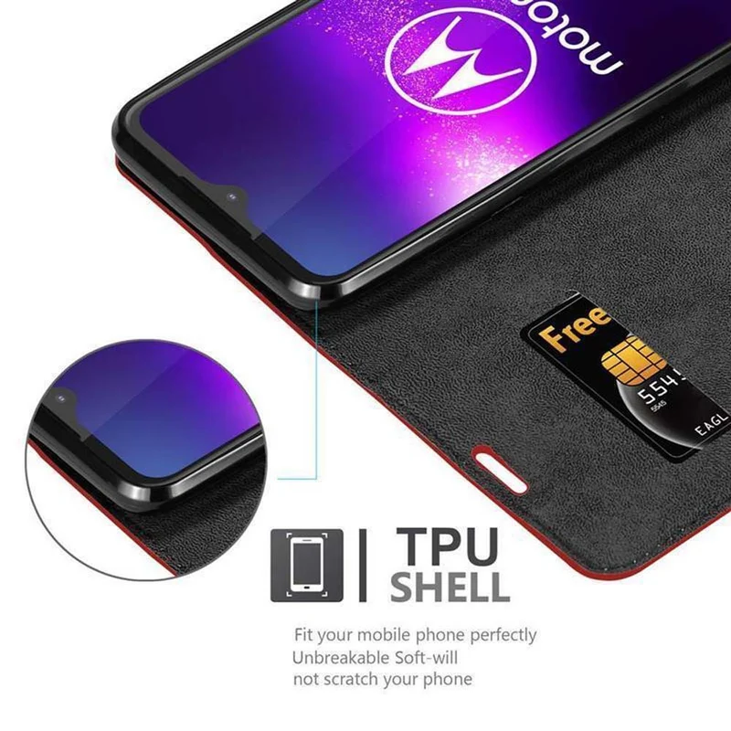 Cadorabo Hülle kompatibel mit Motorola ONE MACRO Schutzhülle mit Magnetverschluss, Standfunktion und Kartenfach