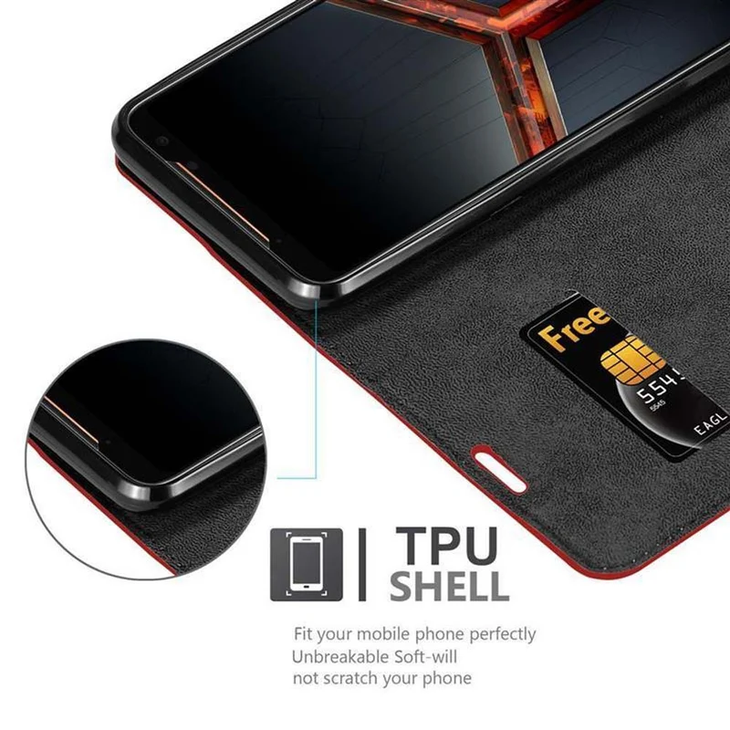 Cadorabo Hülle kompatibel mit Asus ROG Phone 2 Schutzhülle mit Magnetverschluss, Standfunktion und Kartenfach