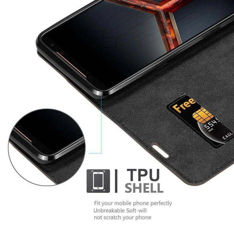 Cadorabo Hülle kompatibel mit Asus ROG Phone 2 Schutzhülle mit Magnetverschluss, Standfunktion und Kartenfach