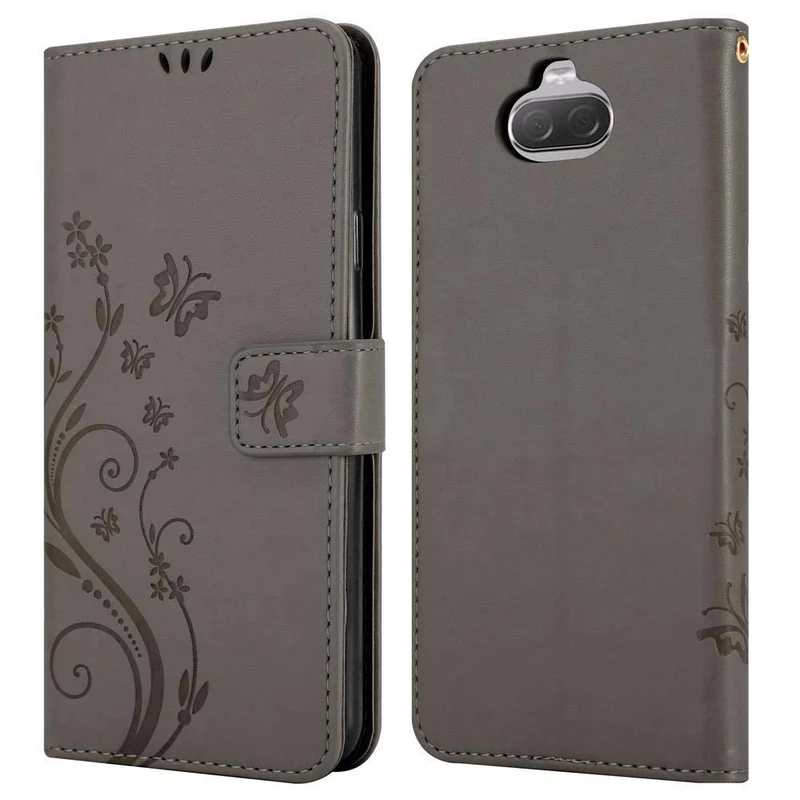 Cadorabo Hülle kompatibel mit Sony Xperia 10 / Xperia XA3 Schutzhülle im Blumen Design mit Magnetverschluss, Standfunktion und Kartenfächern
