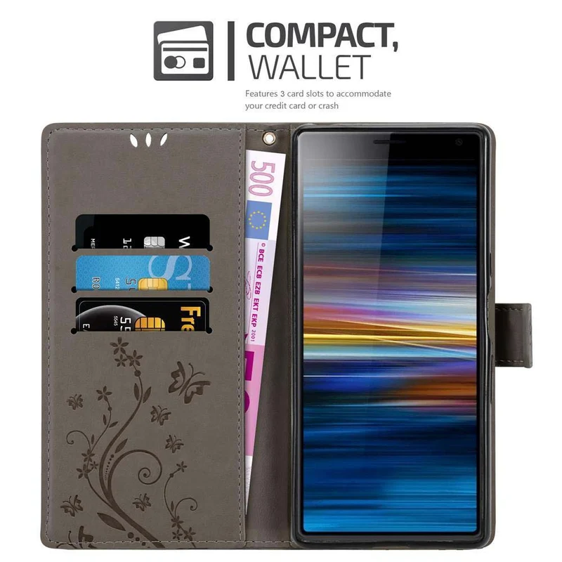 Cadorabo Hülle kompatibel mit Sony Xperia 10 / Xperia XA3 Schutzhülle im Blumen Design mit Magnetverschluss, Standfunktion und Kartenfächern