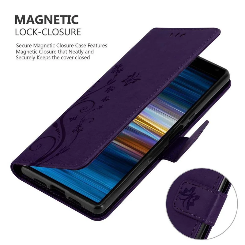 Cadorabo Hülle kompatibel mit Sony Xperia 10 / Xperia XA3 Schutzhülle im Blumen Design mit Magnetverschluss, Standfunktion und Kartenfächern