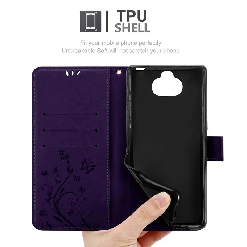 Cadorabo Hülle kompatibel mit Sony Xperia 10 / Xperia XA3 Schutzhülle im Blumen Design mit Magnetverschluss, Standfunktion und Kartenfächern