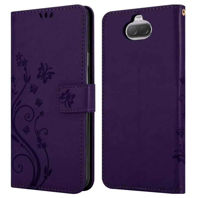 Cadorabo Hülle kompatibel mit Sony Xperia 10 / Xperia XA3 Schutzhülle im Blumen Design mit Magnetverschluss, Standfunktion und Kartenfächern