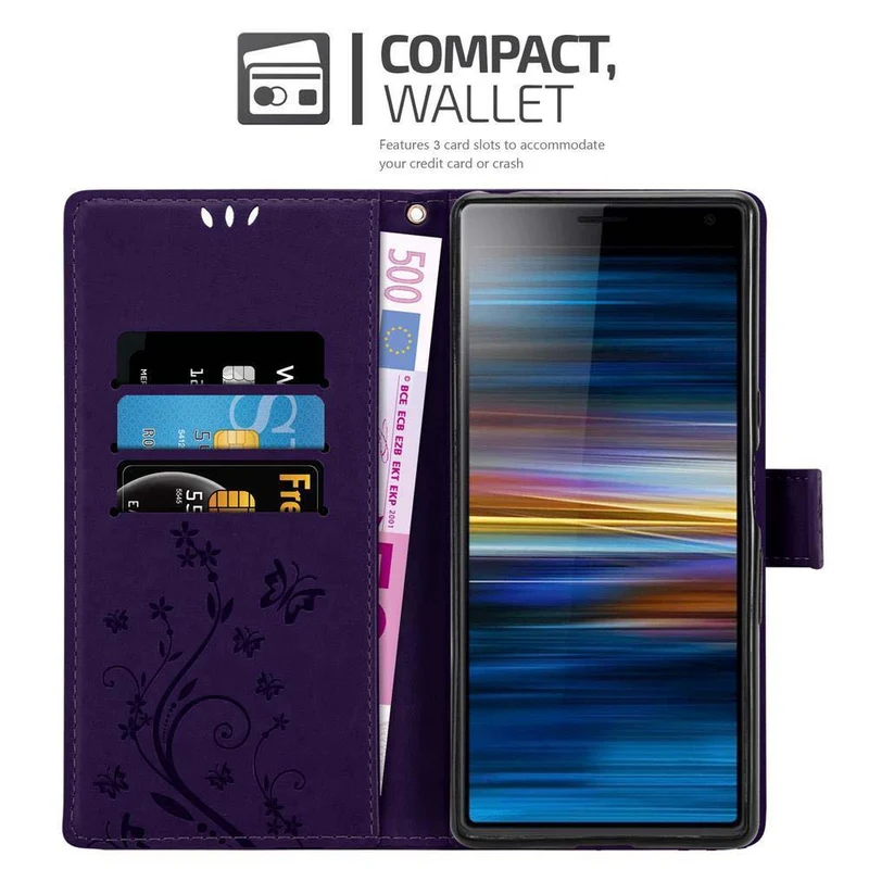 Cadorabo Hülle kompatibel mit Sony Xperia 10 / Xperia XA3 Schutzhülle im Blumen Design mit Magnetverschluss, Standfunktion und Kartenfächern