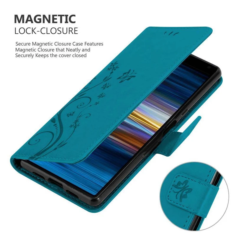 Cadorabo Hülle kompatibel mit Sony Xperia 10 / Xperia XA3 Schutzhülle im Blumen Design mit Magnetverschluss, Standfunktion und Kartenfächern
