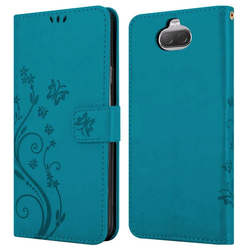 Cadorabo Hülle kompatibel mit Sony Xperia 10 / Xperia XA3 Schutzhülle im Blumen Design mit Magnetverschluss, Standfunktion und Kartenfächern