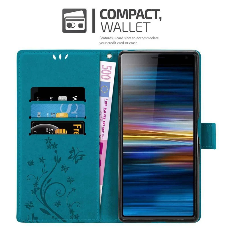 Cadorabo Hülle kompatibel mit Sony Xperia 10 / Xperia XA3 Schutzhülle im Blumen Design mit Magnetverschluss, Standfunktion und Kartenfächern