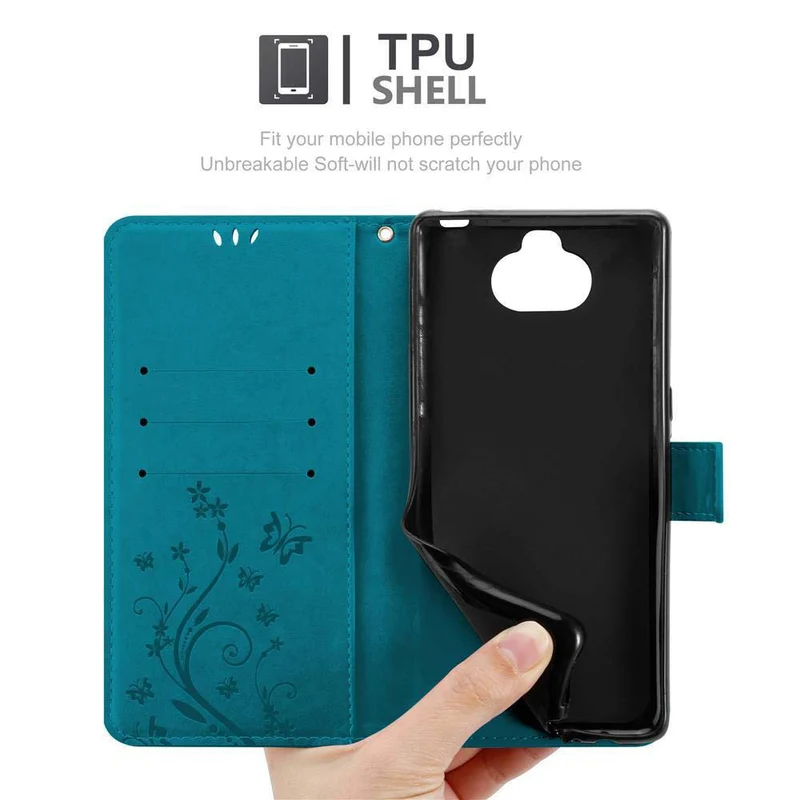 Cadorabo Hülle kompatibel mit Sony Xperia 10 / Xperia XA3 Schutzhülle im Blumen Design mit Magnetverschluss, Standfunktion und Kartenfächern