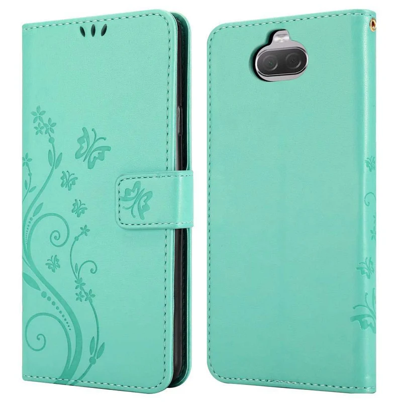 Cadorabo Hülle kompatibel mit Sony Xperia 10 / Xperia XA3 Schutzhülle im Blumen Design mit Magnetverschluss, Standfunktion und Kartenfächern